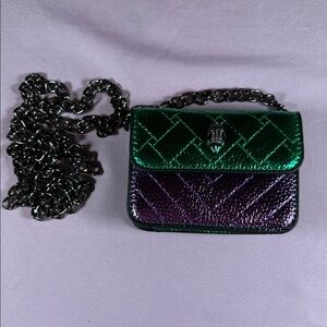 Kurt Geiger Micro Metallic Green and Purple Quilted Chain Shoulder Bag